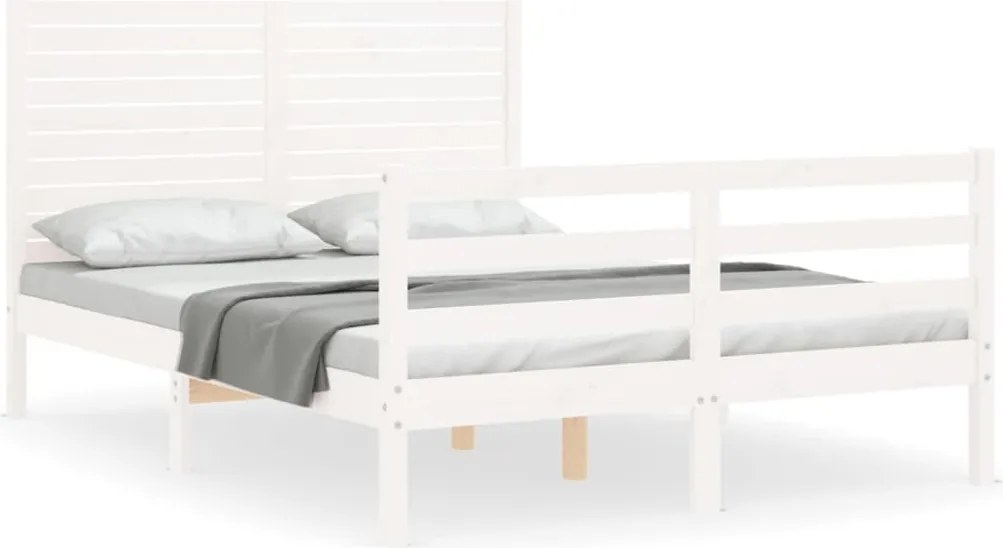 vidaXL Cadru de pat cu tăblie, 140x190 cm, alb, lemn masiv