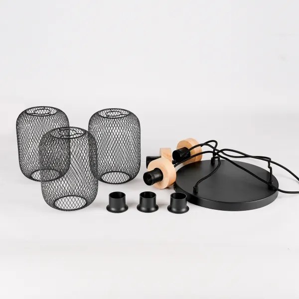 Brilagi - Lustra suspendată pe cablu BASKLITE 3xE27/15W/230V, lemn de cauciuc/negru