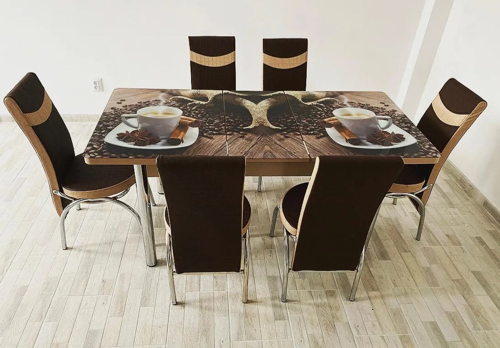 Set masa extensibila 130 / 170 x 80 cm cu 6 scaune, model 1015