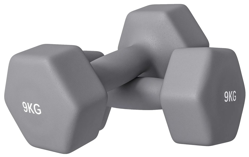 SPORTNOW Set 2 Greutăți Hexagonale, Gantere cu Prindere Antiderapantă pentru Antrenament de Fitness Acasă, 27x10x10 cm, Gri | Aosom Romania