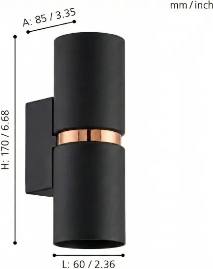 Eglo 95371 - Aplică LED de perete PASSA, 2x GU10-LED/4W/230V