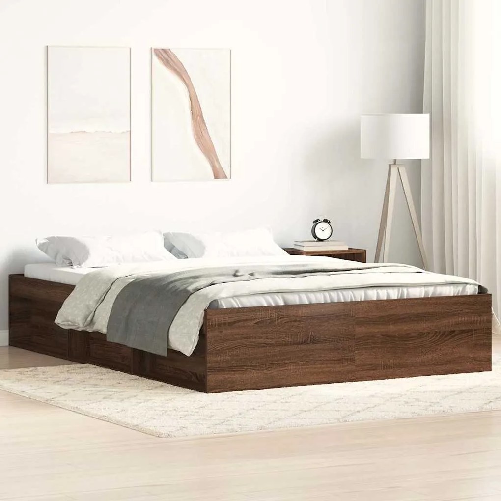 vidaXL Cadru de pat dublu, stejar maro, 135x190 cm