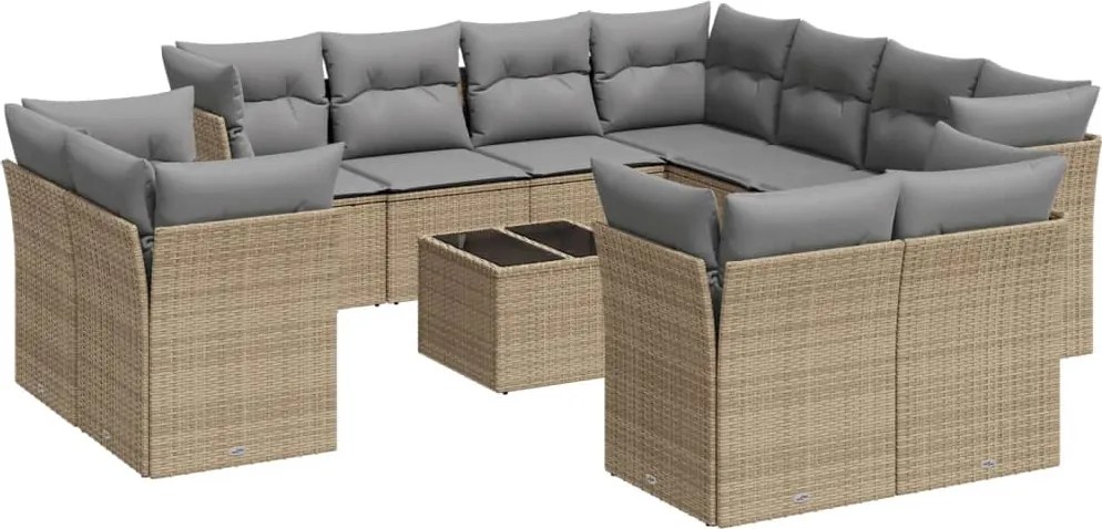 vidaXL Set canapele de grădină cu perne, 12 piese, bej, poliratan