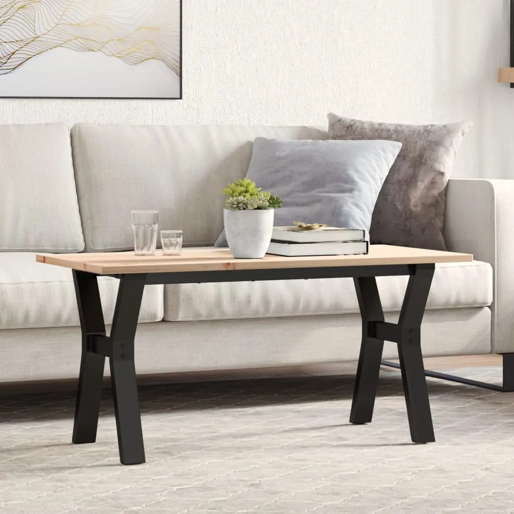 vidaXL Masă de cafea, cadru Y, 100x50x45 cm, lemn masiv pin și Oţel