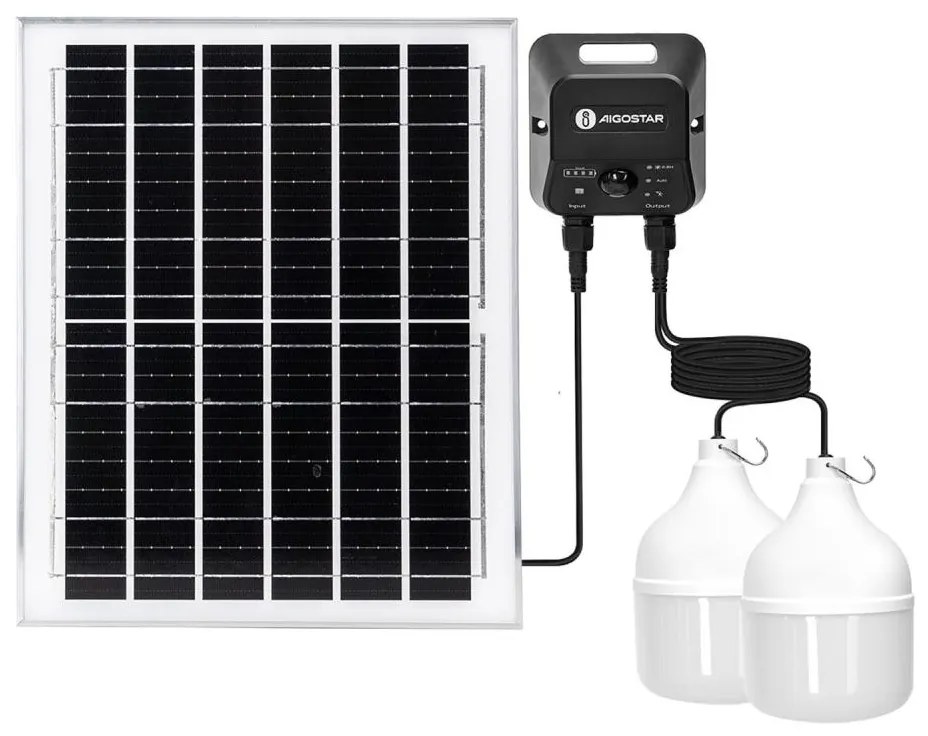 Lustră LED solară cu senzor Aigostar 2xLED/70W/12V 12000 mAh 6500K d. 12 cm