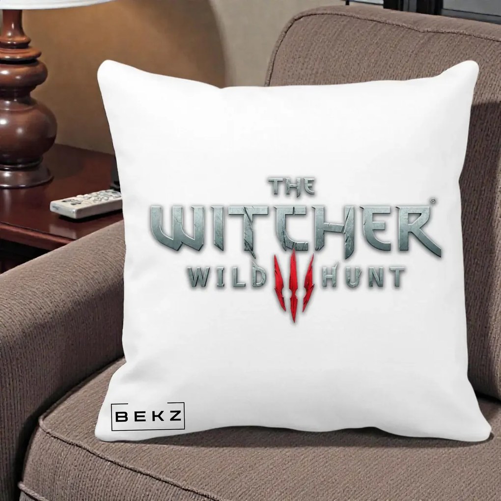 Perna Personalizata The Witcher 3 Wild Hunt, 40x40 cm, Alba Mata, Husa Detasabila, Perna Inclusa, BEKZ®