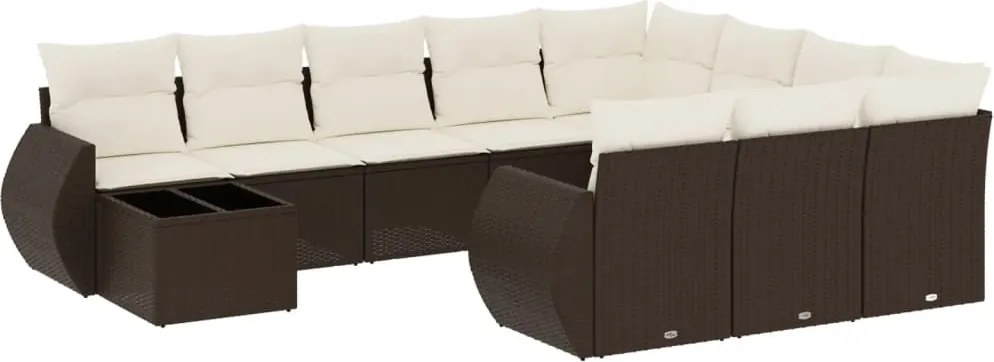 vidaXL Set canapele de grădină cu perne, 11 piese, maro, poliratan