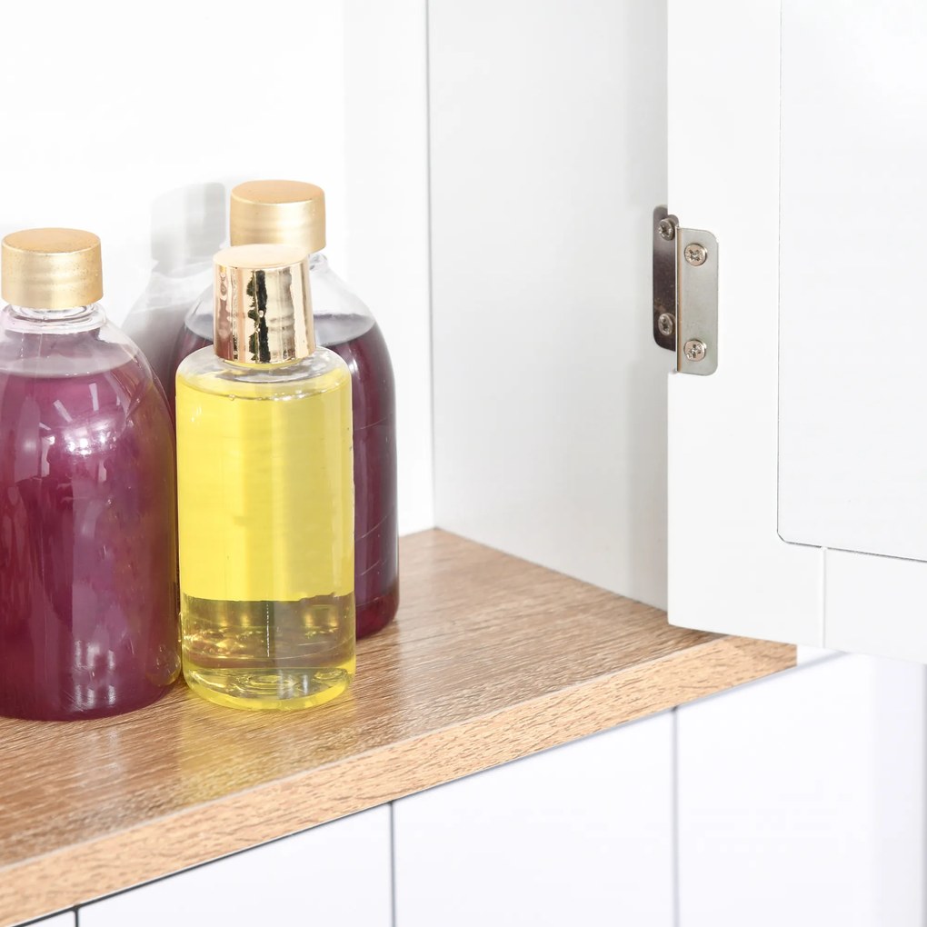 kleankin Dulap Suspendat cu Oglindă pentru Baie 2 Niveluri cu 1 raft reglabil și 2 Uși din lemn- dim. 56I x 14P x 46H cm | Aosom Romania