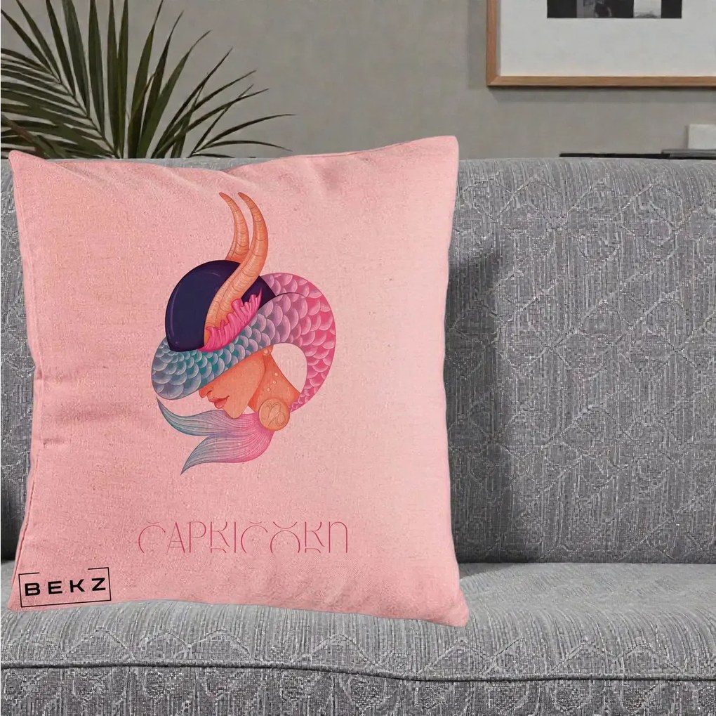 Perna Personalizata Zodiac Capricorn Cowgirl, 40x40 cm, Roz, Husa Detasabila, Perna Inclusa, BEKZ®