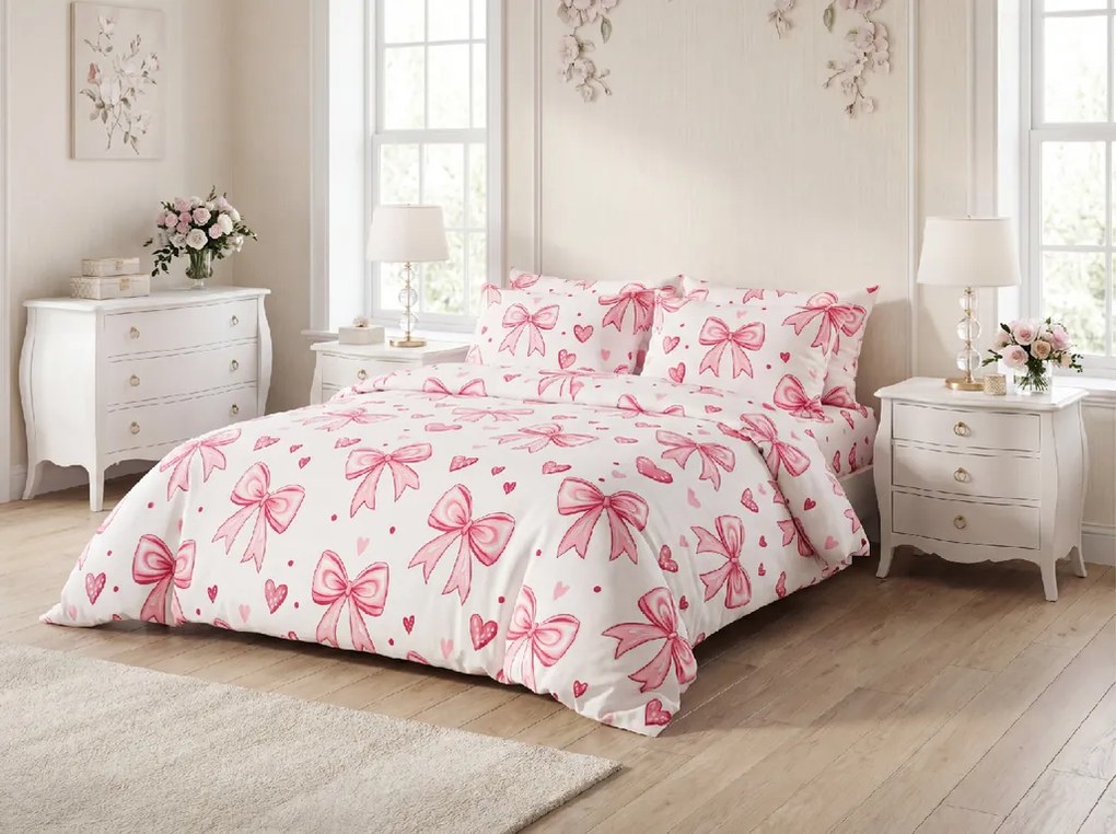 Lenjerie de pat din microfibra RIBBON LOVE albă Dimensiune lenjerie de pat: 70 x 80 cm | 140 x 200 cm