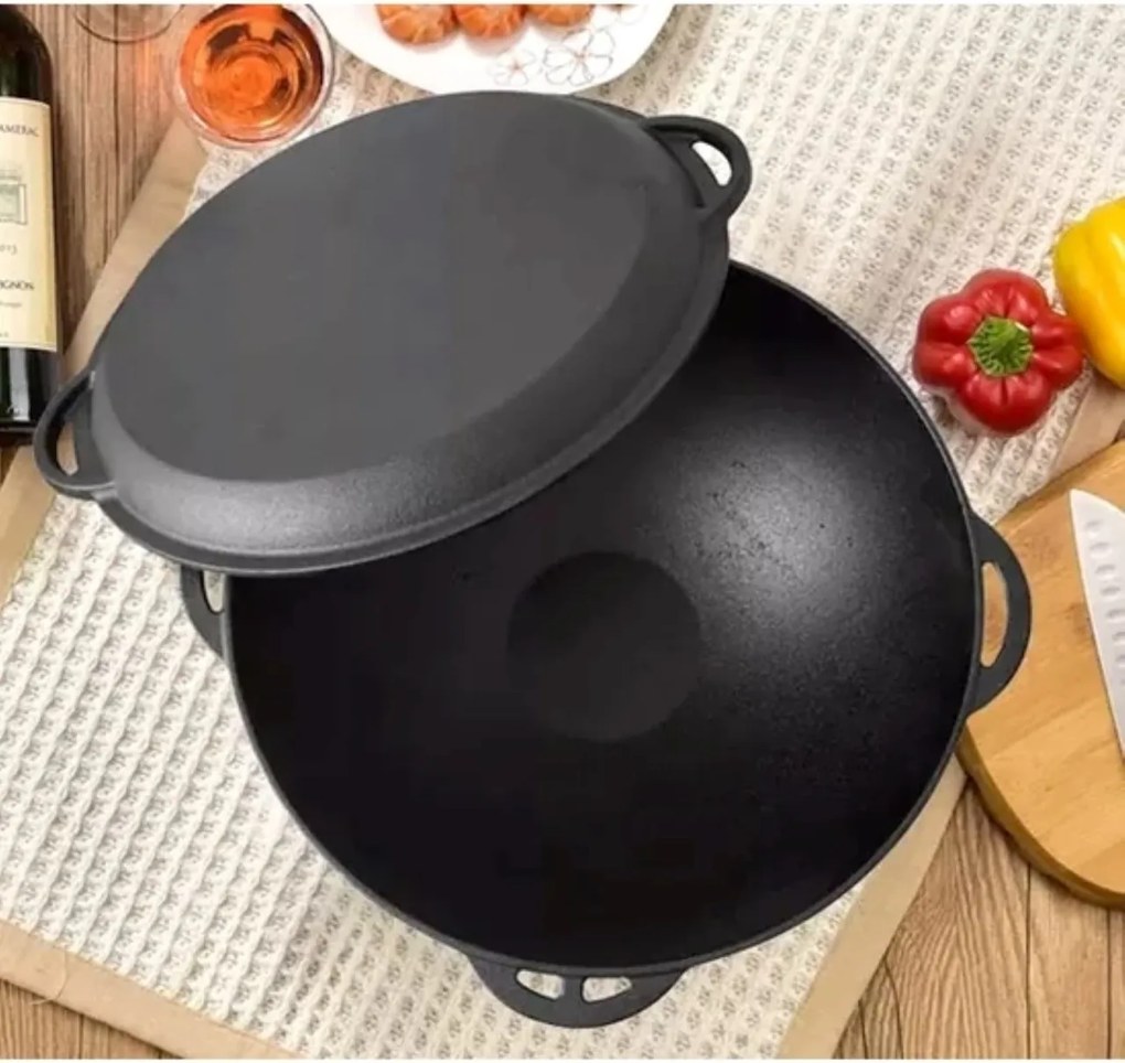 Oala fonta wok cu capac 3 in 1, 37 cm Perfect Home 28173