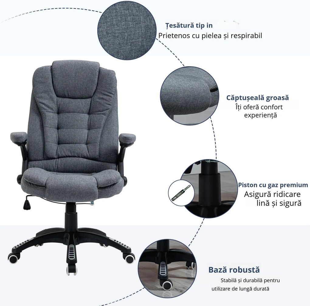 Vinsetto Scaun de Birou Ergonomic, Gri, Înclinabil, Înălțime Ajustabilă, 67x72x110-120cm, Confort Superior | Aosom Romania