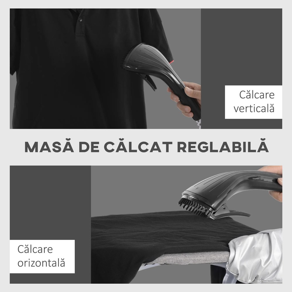 HOMCOM Aparat de Călcat Vertical cu Aburi, Fier de Călcat de 2L, Putere 1950W cu 2 Tije Portabil, 35x25x23cm | Aosom Romania
