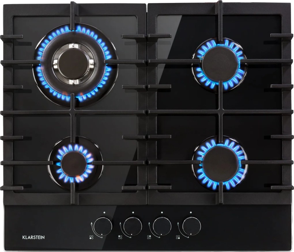 Klarstein Ignito, plită pe gaz, 4 arzătoare, arzător Sabaf, sticlă ceramică, negru