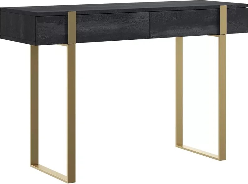 Consolă / măsuță toaletă modernă Verica 120 cm cu picioare metalice - beton negru / picioare aurii
