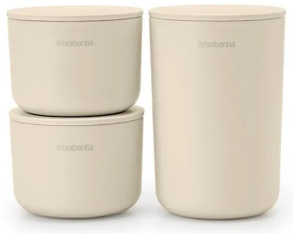 Set 3 recipiente depozitare Brabantia ReNew 1006269, 3 cutii, Fund moale anti-alunecare, Bej