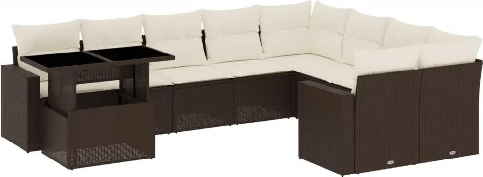 vidaXL Set canapele de grădină cu perne, 10 piese, maro, poliratan
