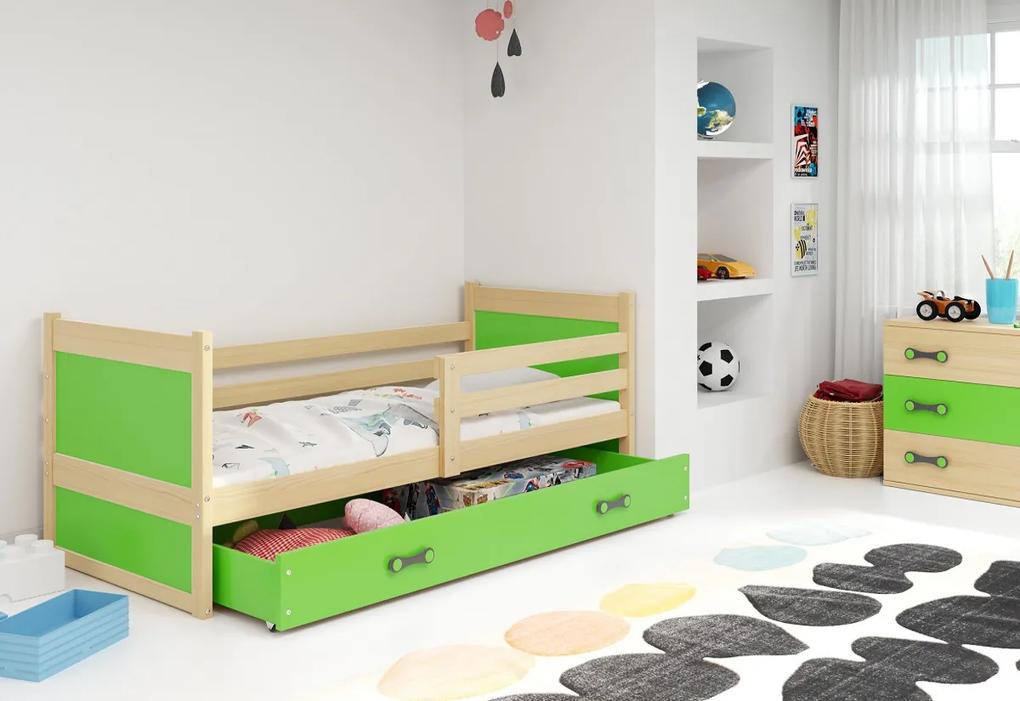 Supermobel Pat pentru copii FIONA P1 COLOR + spațiu de depozitare + saltea + somieră GRATIS, 80x190 cm, pin, verde