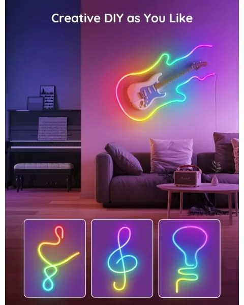 Bandă LED flexibilă Govee Neon SMART 2m RGBIC Wi-Fi IP67