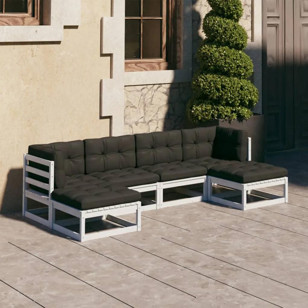3077115 vidaXL Set mobilier grădină cu perne, 6 piese, alb, lemn masiv de pin