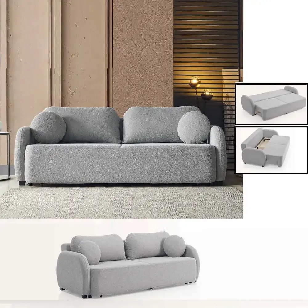 Canapea extensibila 3 locuri cu lada 226cm – stofa bej – Nova