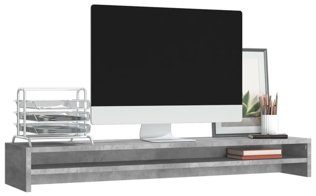 Suport monitor, gri beton, 100 x 24 x 13 cm, PAL Gri beton