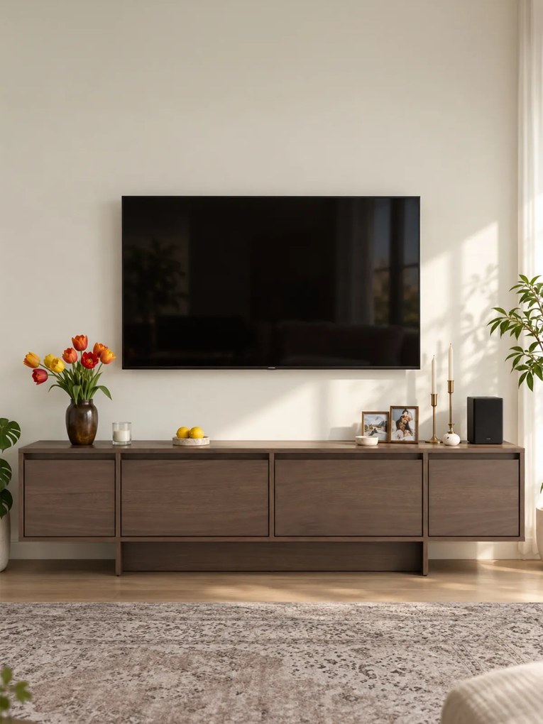 Dulap TV cu patru uși Zolia 180 cm na cokole - nuc elegant