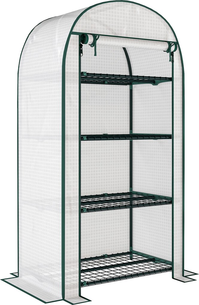 Outsunny Sera de Gradina cu Rafturi din Metal si Copertina din PE, Sera pentre Legume cu Usa Rulou 80x49x160cm, Verde | Aosom Romania