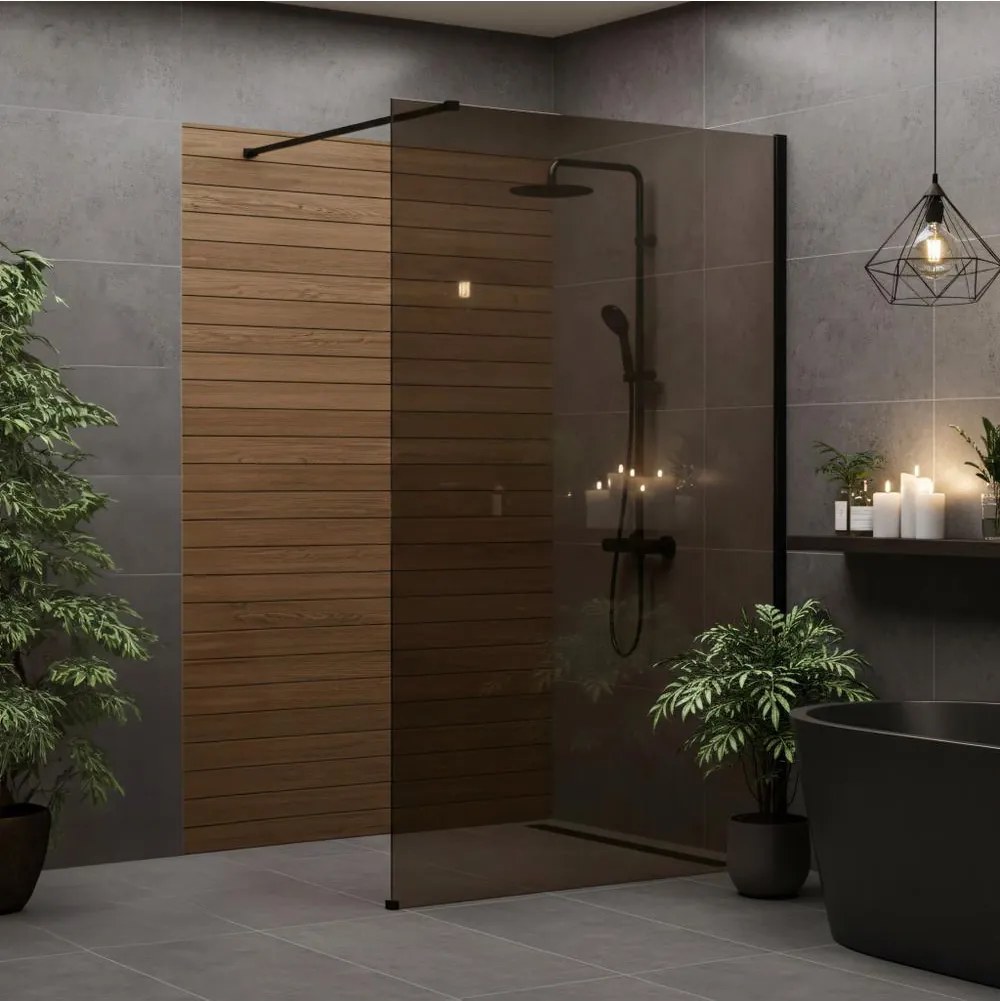 Paravan de dus fumuriu Rea Flexi Brown 120 cm negru