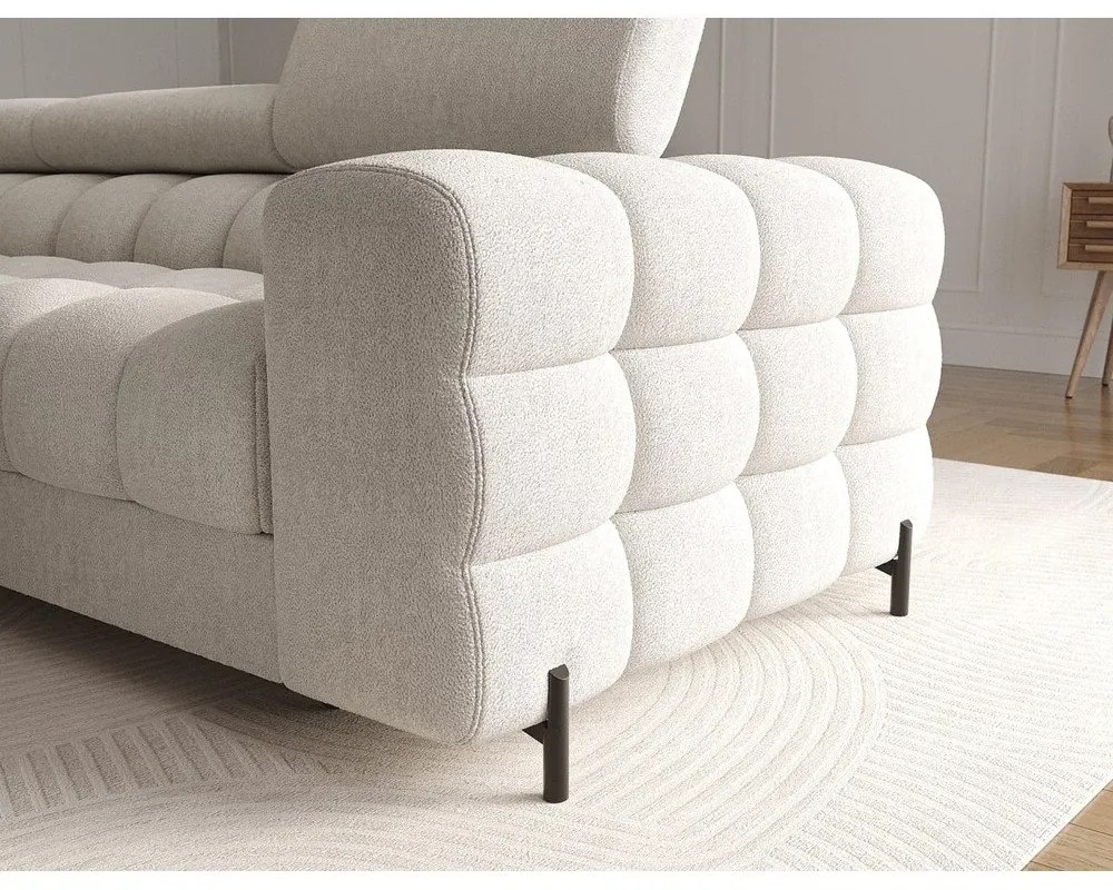 Colțar crem extensibil/cu spațiu de depozitare cu tapițerie din țesătură bouclé (cu colț pe partea stângă/cu șezlong) Felro – ELTAP