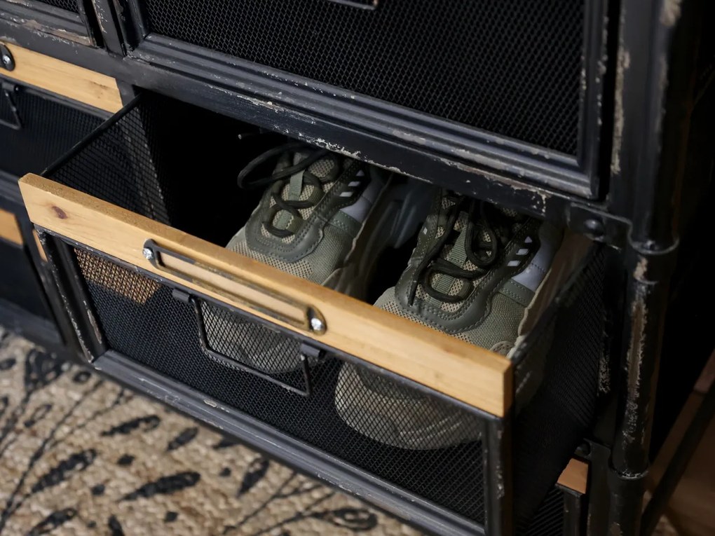 Consola - Pantofar, din metal si lemn masiv, aspect industrial, Factory