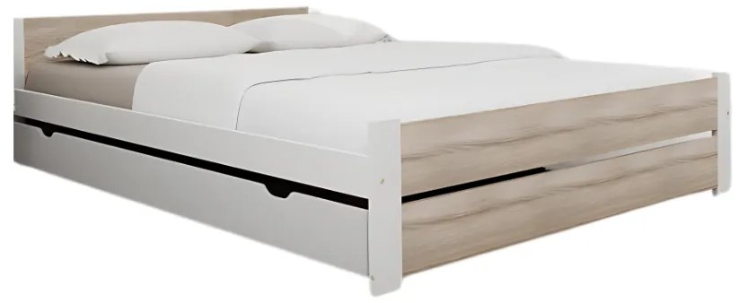 Pat de o persoana alb/stejar sonoma, IKAROS DOUBLE 120 x 200 cm Saltele: Cu saltele Somnia 18 cm, Somiera pat: Cu lamele drepte