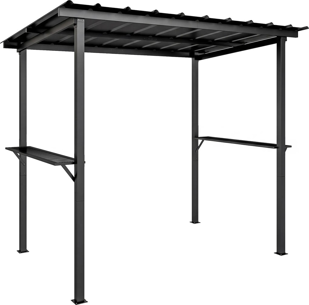 Outsunny Pavilion pentru grătar 2,71 x 1,82 m pavilion de grădină cu acoperiș înclinat, rafturi laterale, protecție UV 50+ Negru | Aosom Romania