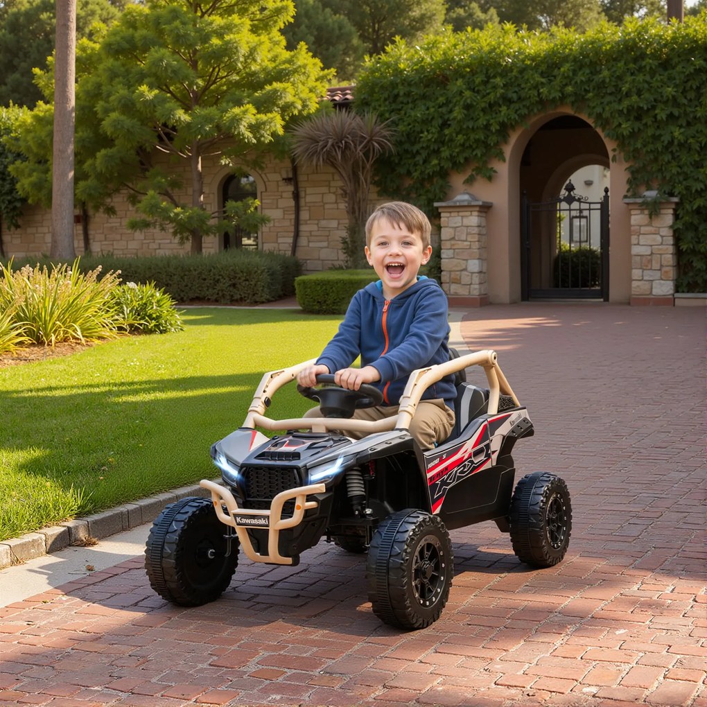 AIYAPLAY ATV Electric pentru Copii 3-8 Ani 12V cu Licență KAWASAKI, Motor Dublu, Telecomandă și Muzică, Galben | Aosom Romania