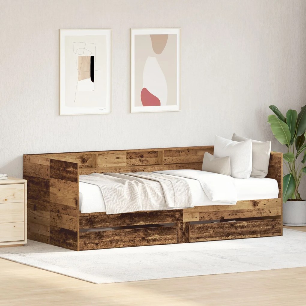 vidaXL Pat de zi cu sertare Lemn vechi Lemn prelucrat 90 x 200 cm