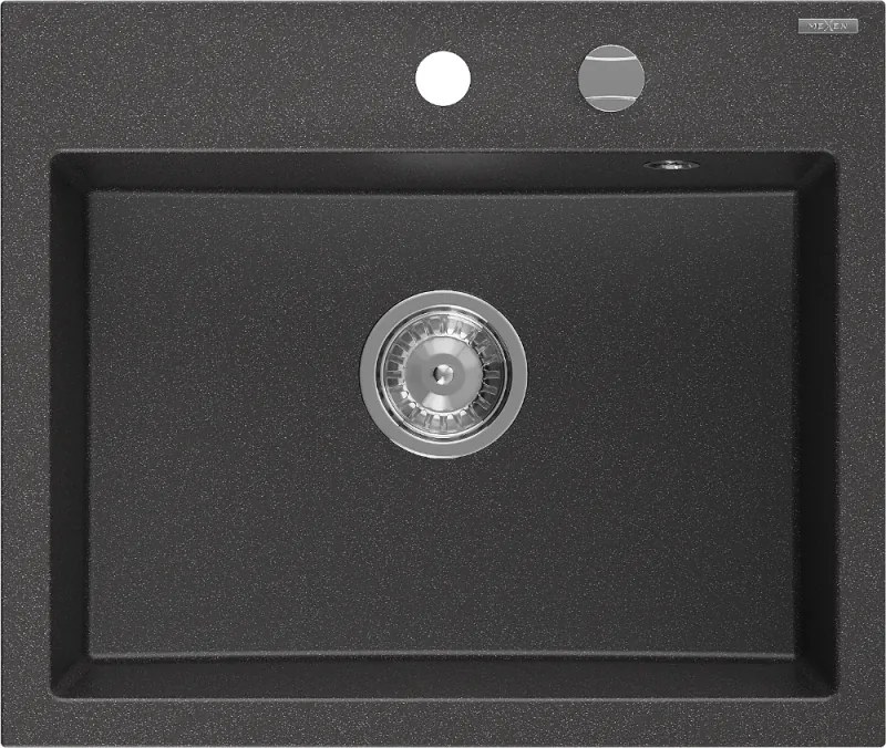 Mexen Oscar chiuvetă de granit cu 1 compartiment 580 x 490 mm, negru cu pete, sifon crom - 6519581000-76
