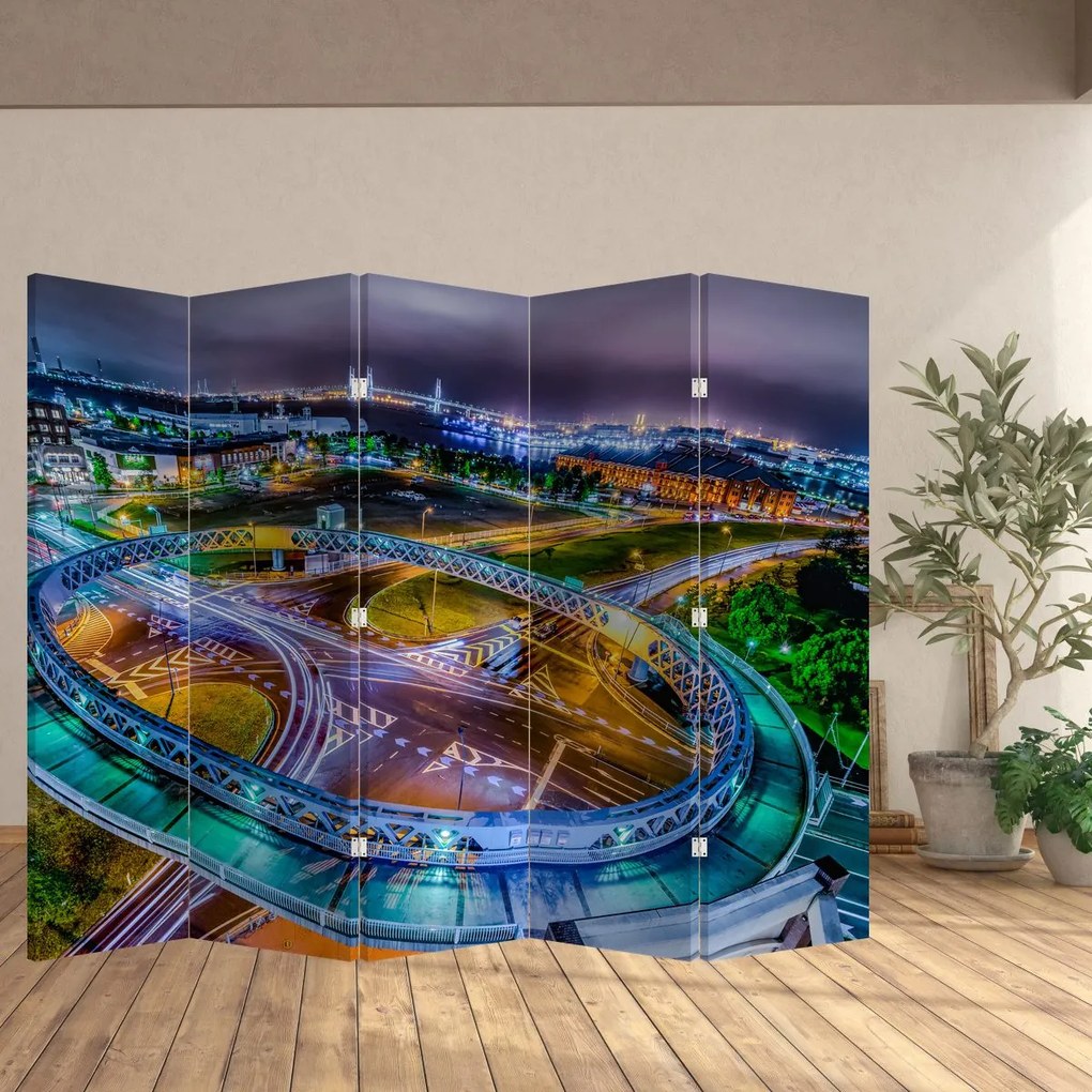 Paravan - Panorama orașului nocturn (210x170 cm)