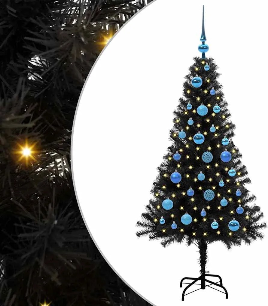 vidaXL Brad de Crăciun cu 150 LED cu suport Negru 150 cm PVC