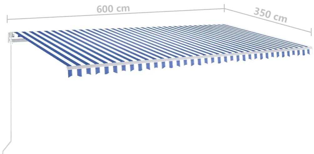 Copertina retractabila manual LED, albastru si alb, 600x350 cm Albastru si alb, 600 x 350 cm