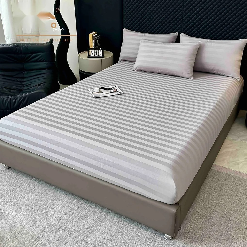 Lenjerie Premium Damasc, bumbac 100%, 6 piese, pat 2 persoane, gri deschis