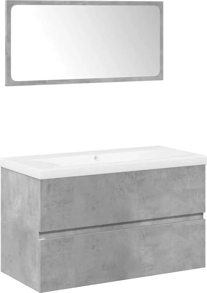 vidaXL Set mobilier de baie, 3 piese, gri beton, lemn compozit
