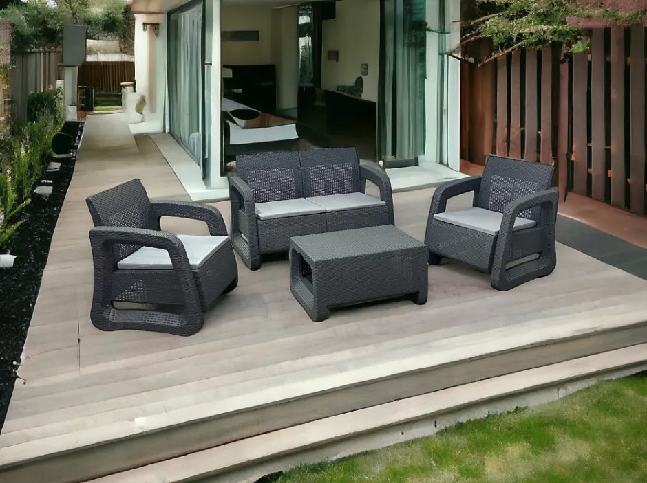 Set elegant de rattan pentru 4 persoane - gri