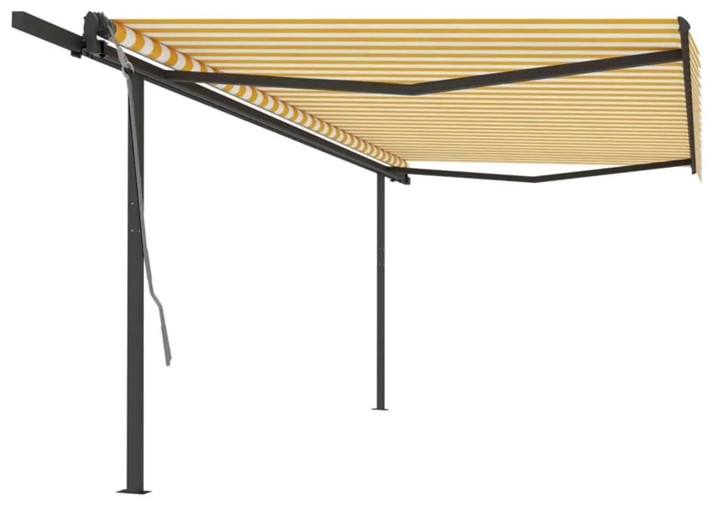 Copertina retractabila automat, cu stalpi, galben  alb, 5x3 m