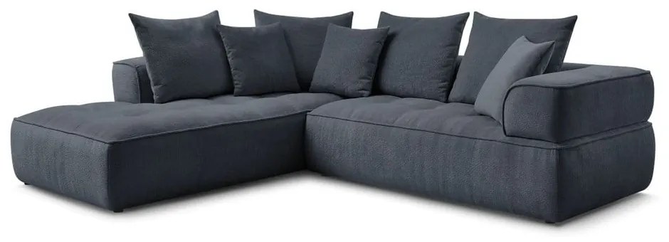 Colțar albastru închis cu tapițerie din chenille (cu colț pe partea stângă/în formă de ”L”) Whesley – Bobochic Paris