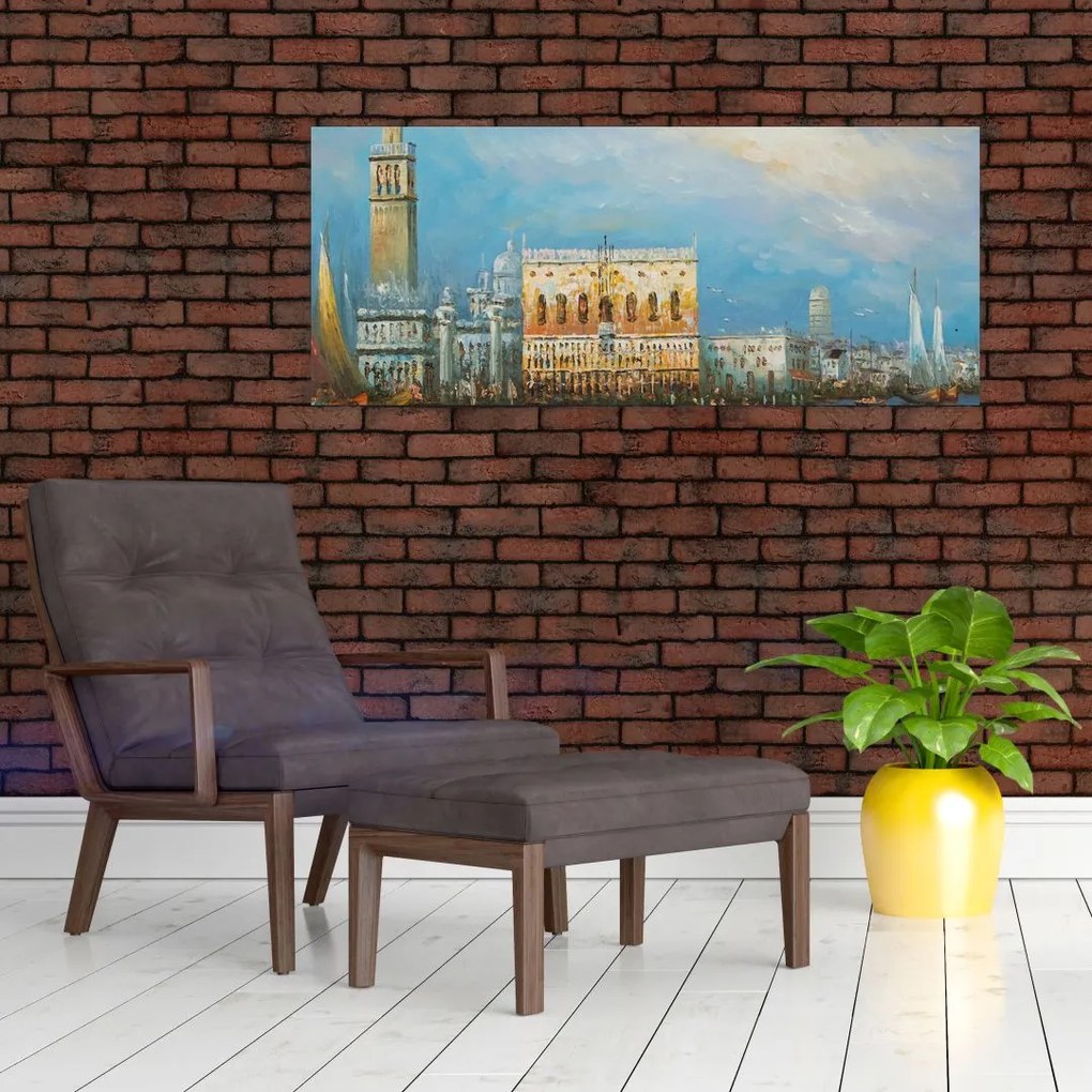 Tablou - Gondola care trece prin Veneția, pictură în ulei (120x50 cm)