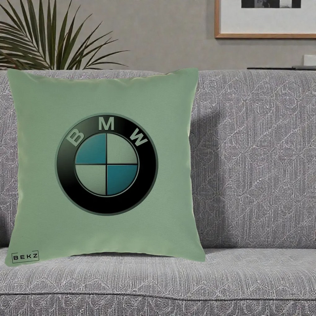 Perna Personalizata cu emblema BMW, 40x40 cm, Verde, Husa Detasabila, Perna Inclusa, BEKZ®