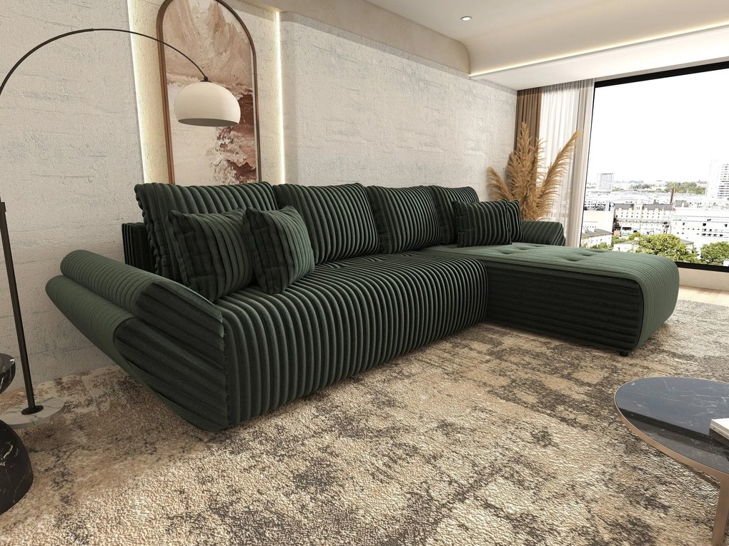 Colțar extensibil dumonde cu ladă de depozitare si sezut confortabil din spuma high-density, Berlin XL Ambience Green II 350x185 cm