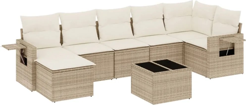 vidaXL Set canapele de grădină, 8 piese, cu perne, bej, poliratan