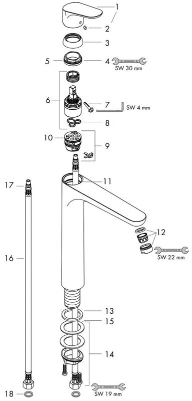 Baterie inalta pentru lavoar, Hansgrohe, Focus 230, fara ventil, crom