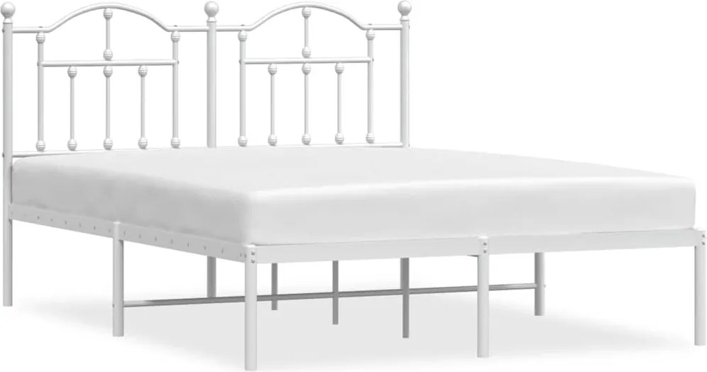 vidaXL Cadru de pat metalic cu tăblie, alb, 140x190 cm